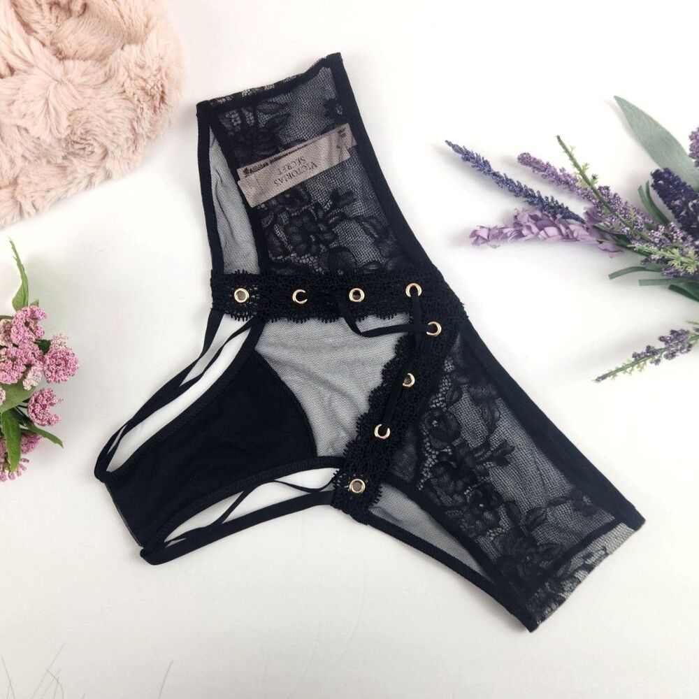 SMALL {Victoria's Secret} Black Open Back Cheeky Panty